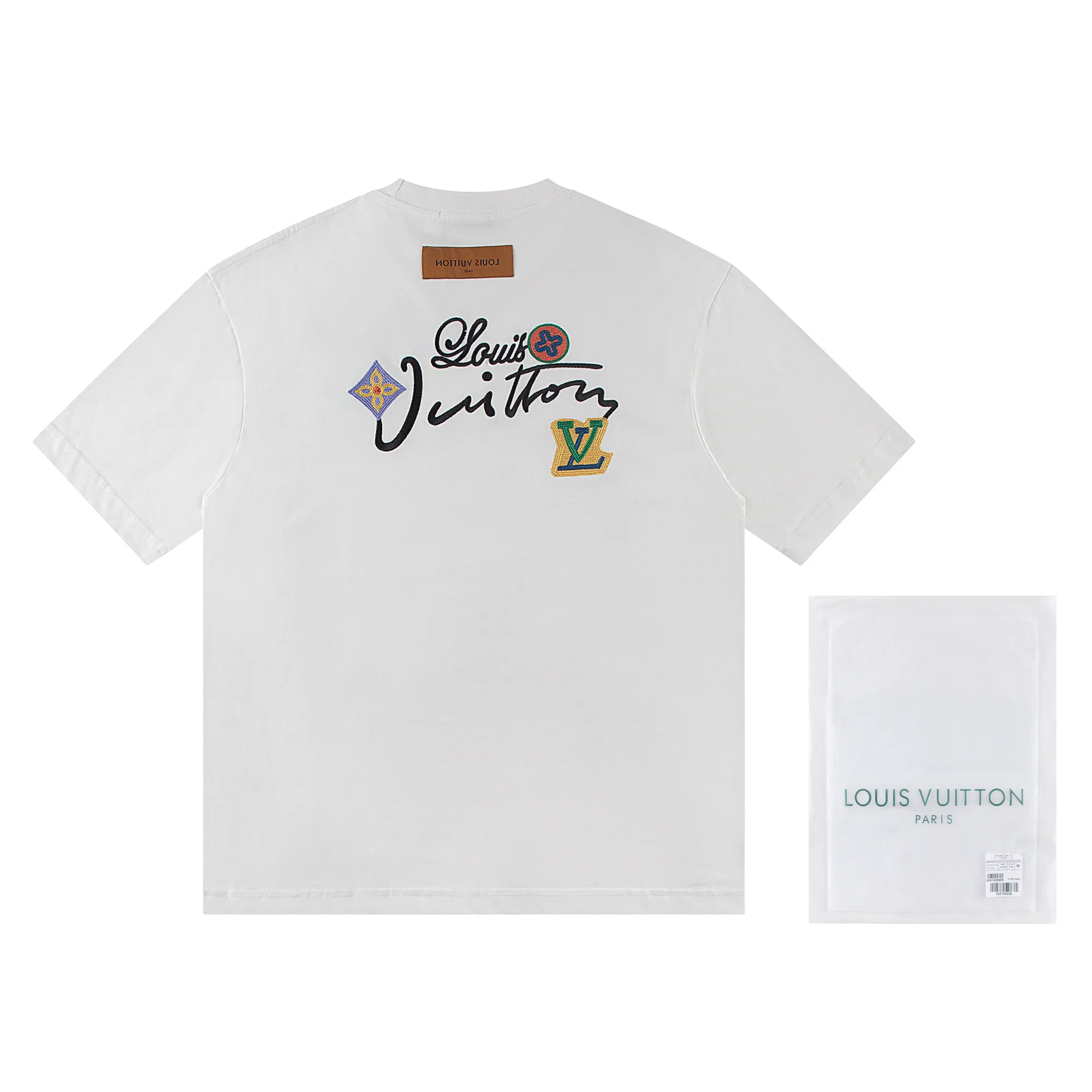 🅿️170 louis vuitto*2026 latest short-sleeved T-shirt patch embroidery Material: high version 300g double yarn combed cotton Size: S M L XL Color: black and white Style number: W2636
